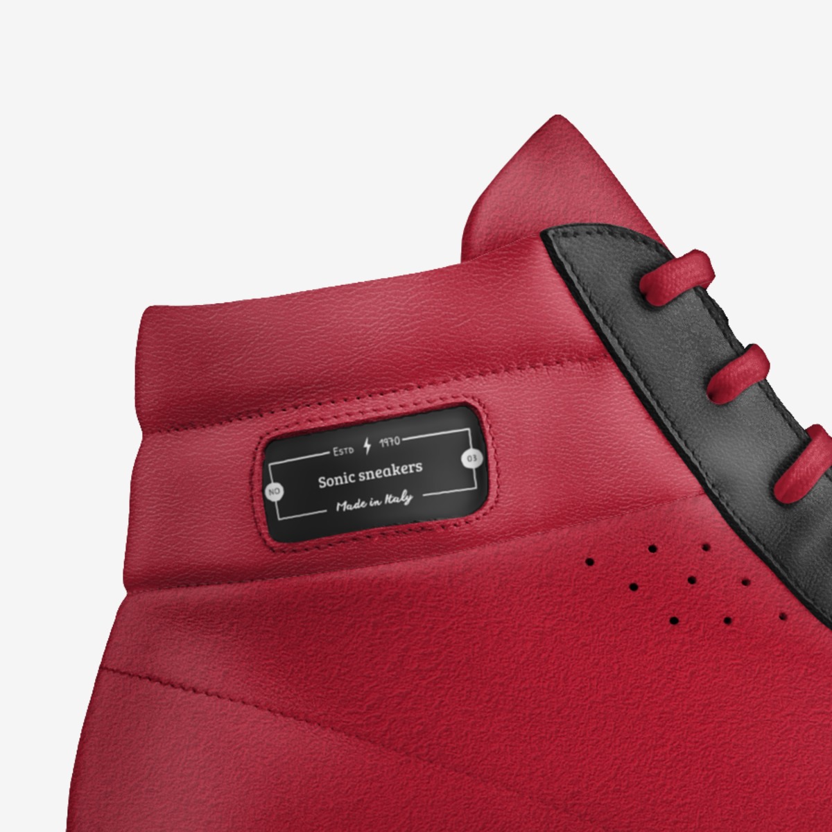 Sonic sneakers custom made in Italy shoes by Lee Mengers | Detail view