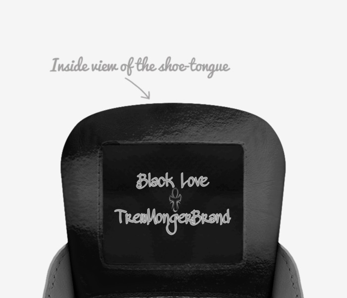 Black love custom made in Italy shoes by TrewMonger Brand | Tongue view