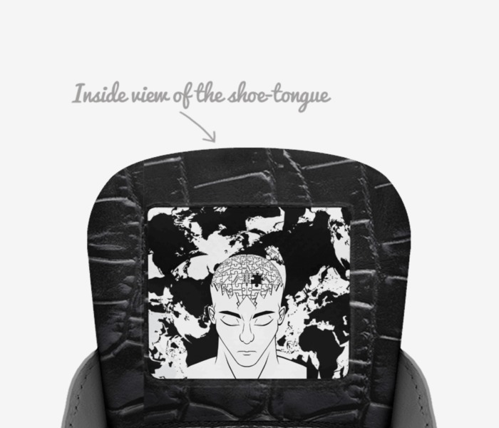 Traders Reality custom made in Italy shoes by Constantino Pistou | Tongue view