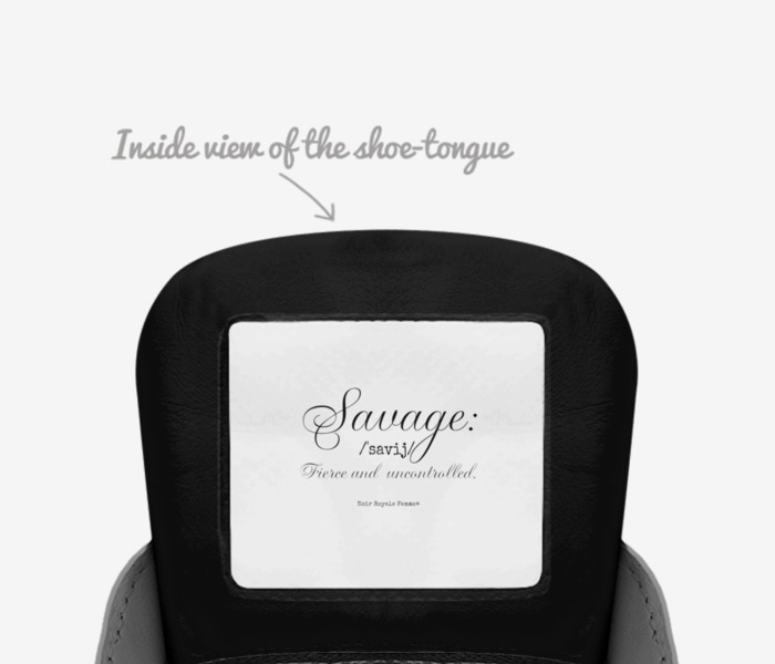 Noir Royale Brand custom made in Italy shoes by Lakendra Norman | Tongue view