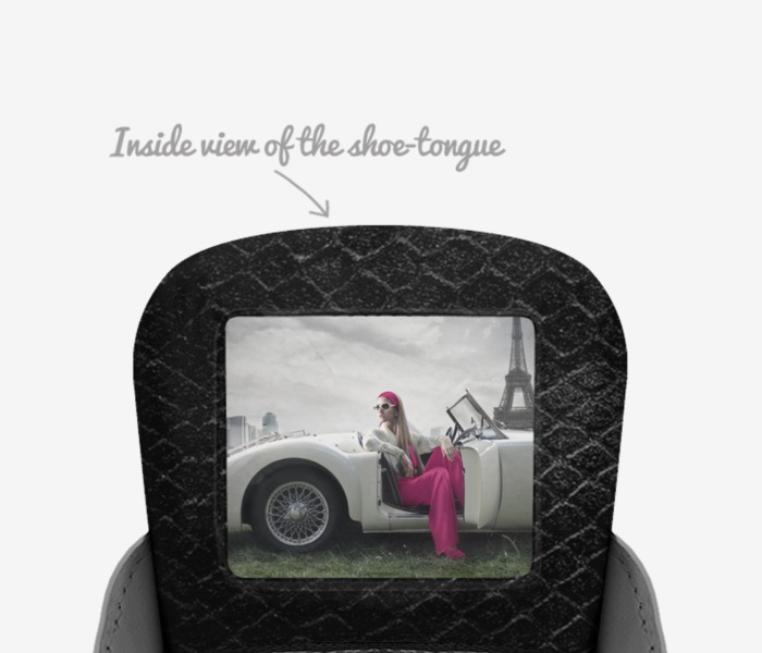 Ladybugs custom made in Italy shoes by Atiya Thrower | Tongue view