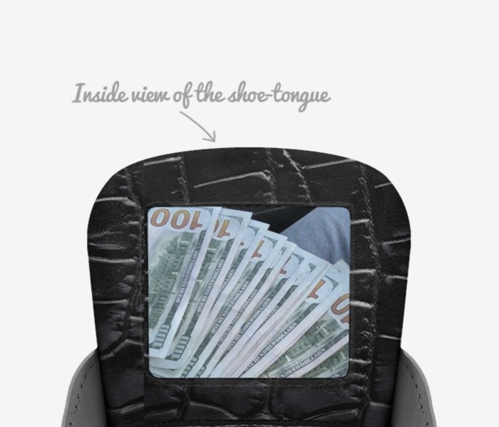 Money custom made in Italy shoes by Donnell Rainey | Tongue view