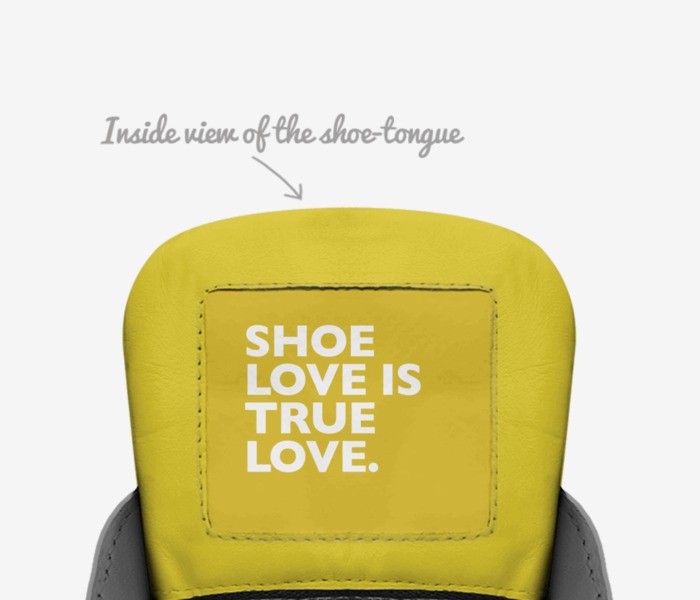Bumble custom made in Italy shoes by Melinda Shaw | Tongue view