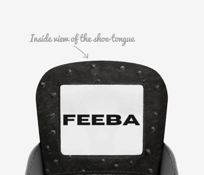 FEEBA custom made in Italy shoes by Dre Acree | Tongue view