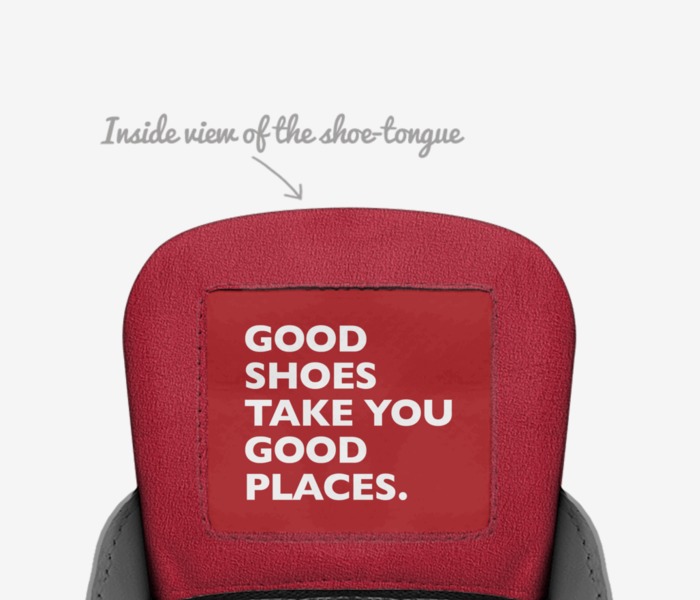 oops all kicks custom made in Italy shoes by Clyde Cratch | Tongue view