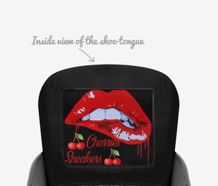 Cherries Sneakers custom made in Italy shoes by Joshua Williams | Tongue view