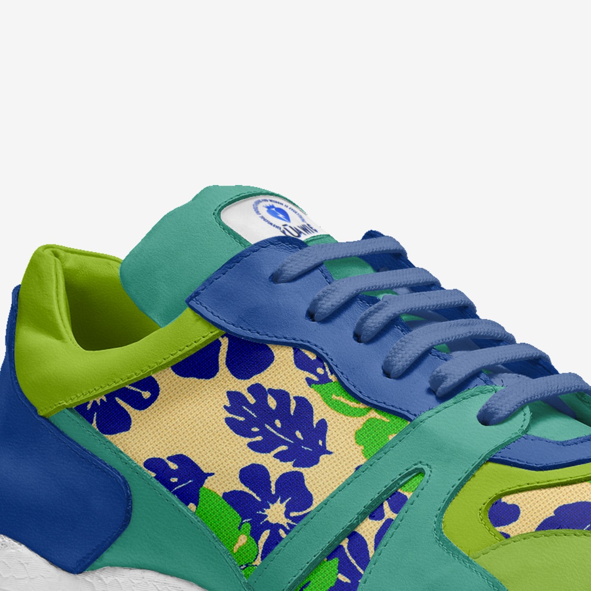 Blue 42s custom made in Italy shoes by Tariq Mackey | Detail view