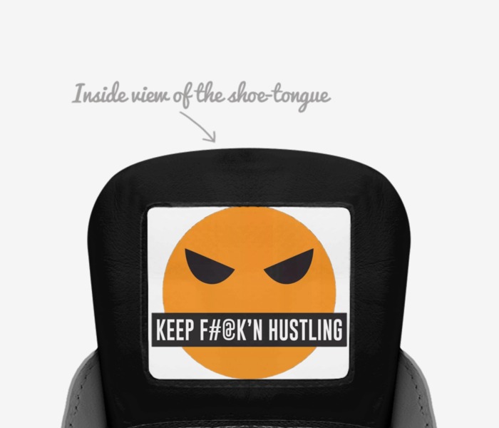 KEEP F HUSTLING  custom made in Italy shoes by Rasheed Shepard | Tongue view