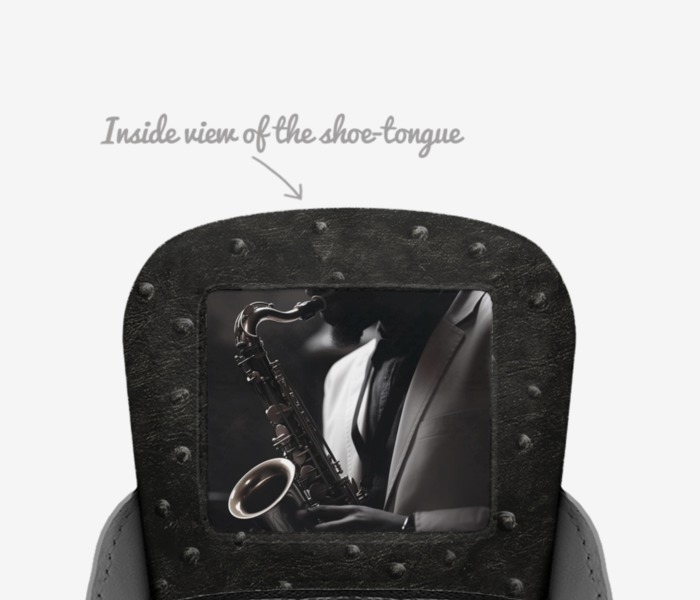 Black Notes custom made in Italy shoes by Tamika S | Tongue view