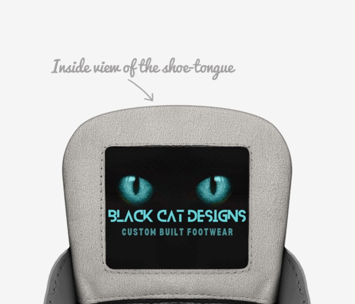 Black Cat Designs custom made in Italy shoes by Jennifer Bowling | Tongue view