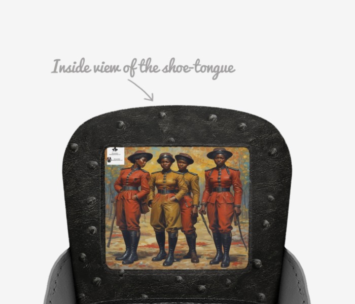 Womensmilitary custom made in Italy shoes by Desiree Sims | Tongue view