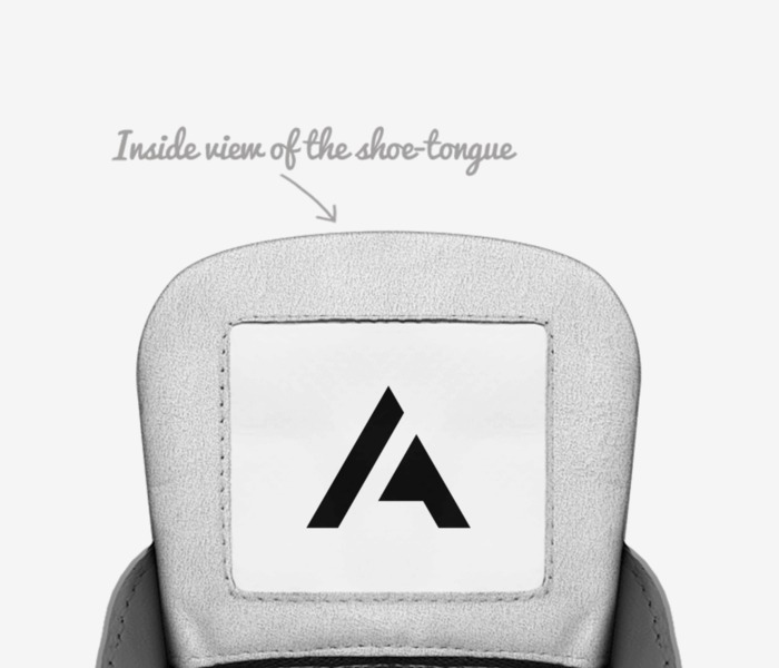 Fresh White Kicks custom made in Italy shoes by Aaron Belyea | Tongue view