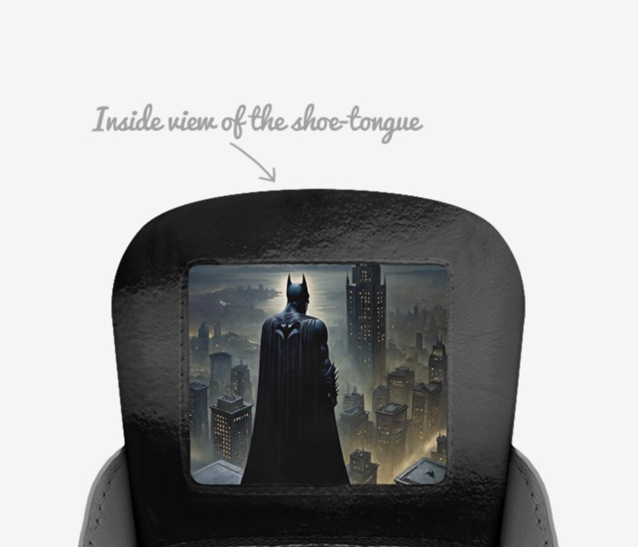 Joeilov3s/Batman  custom made in Italy shoes by Joanna Sanchez | Tongue view