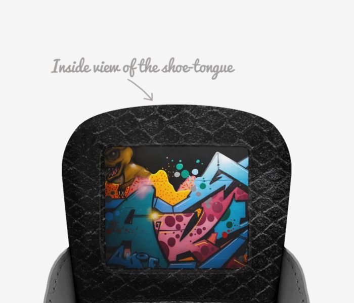 Cali420s custom made in Italy shoes by Calib Feaster | Tongue view