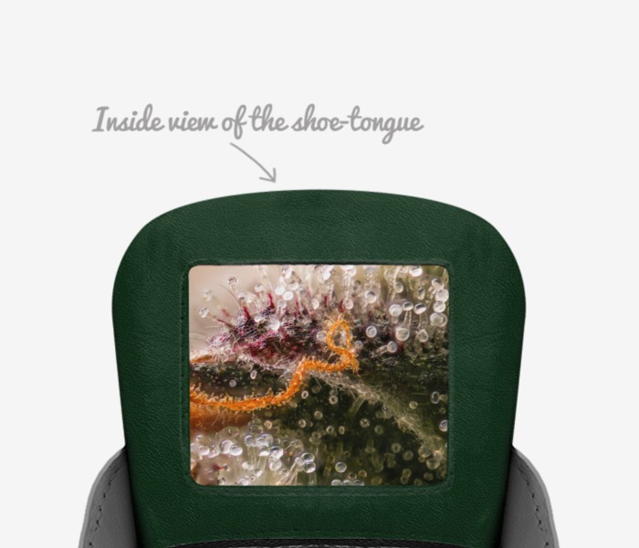 Sweet Terpenes custom made in Italy shoes by Heather Stanley | Tongue view