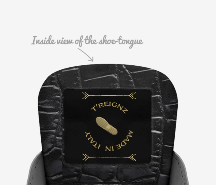 T'Reignz  custom made in Italy shoes by Dawn Piercy | Tongue view