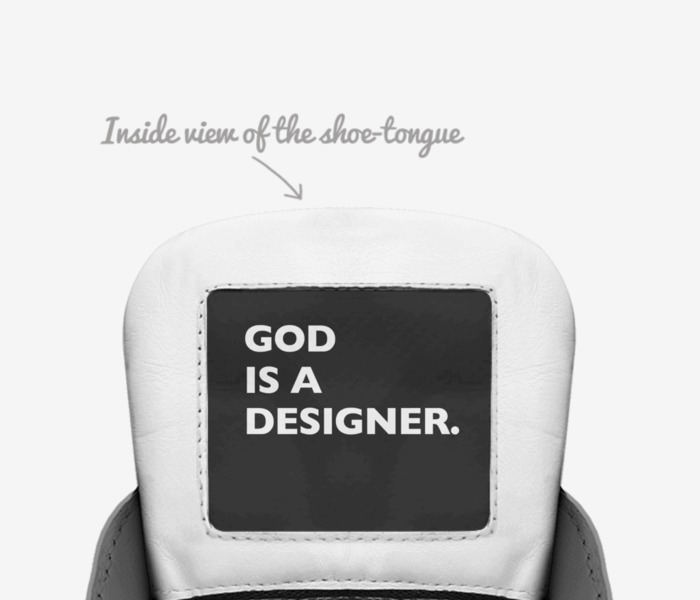 God is a designer custom made in Italy shoes by Michela Luna Parkle | Tongue view