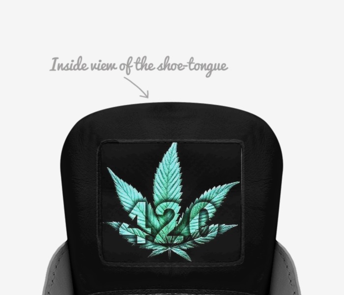 Smoke weed custom made in Italy shoes by Amanda R. Robertson | Tongue view