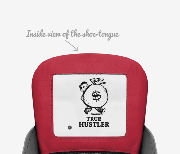 True Hustler custom made in Italy shoes by Irvin Shanks | Tongue view