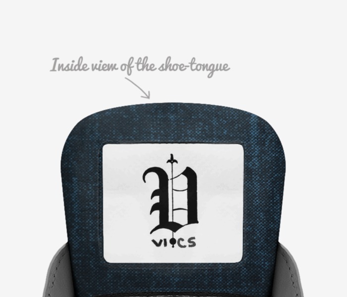 vics vintage blue custom made in Italy shoes by Brayden Murphy | Tongue view