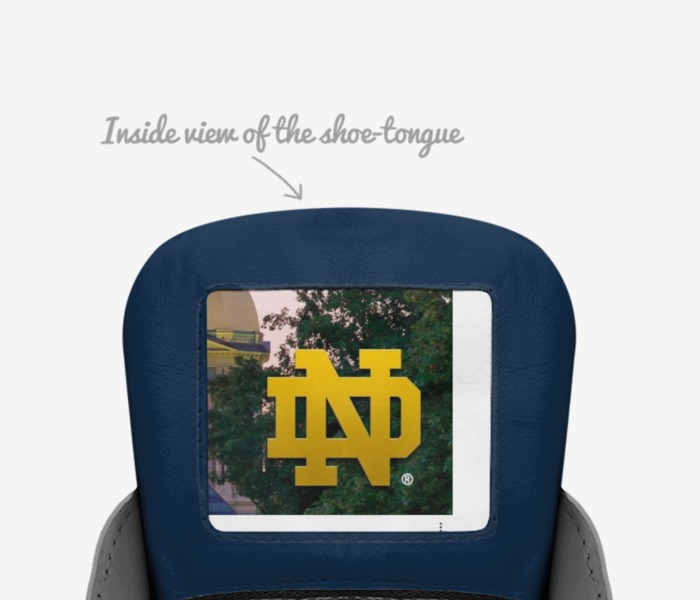 Notre Dame special custom made in Italy shoes by Michael Rouse | Tongue view