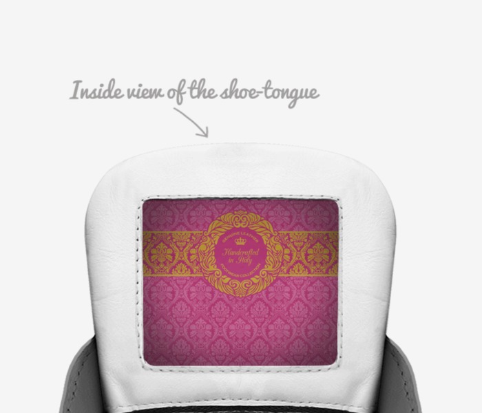 Breast cancer custom made in Italy shoes by David Smith | Tongue view