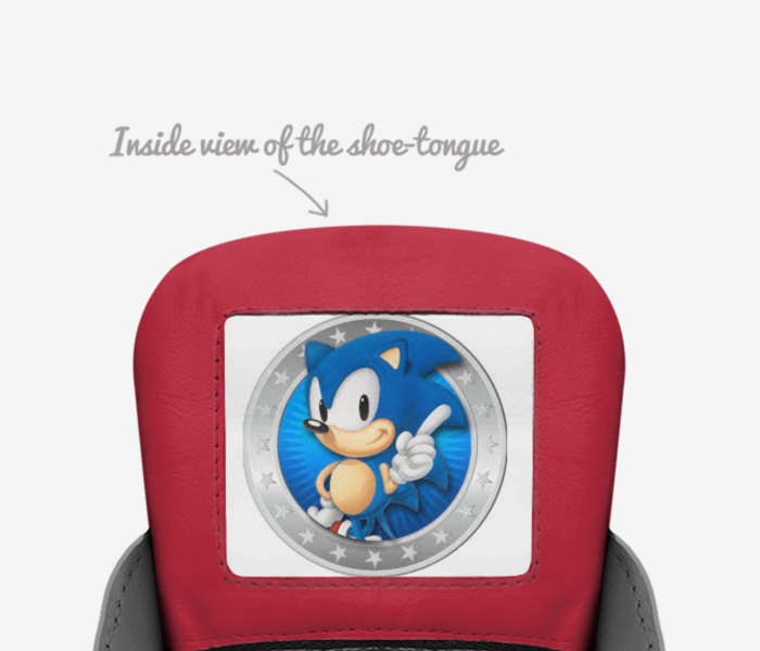 Sonic custom made in Italy shoes by Dat Boi | Tongue view