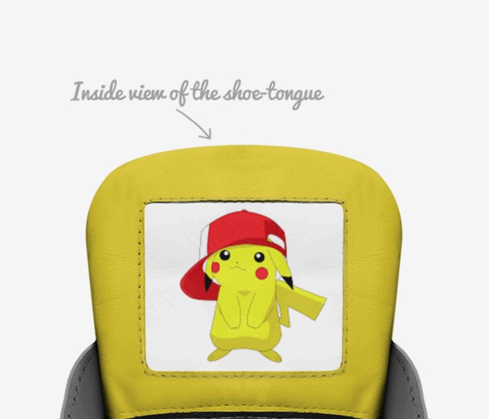Pikachu custom made in Italy shoes by Alex | Tongue view