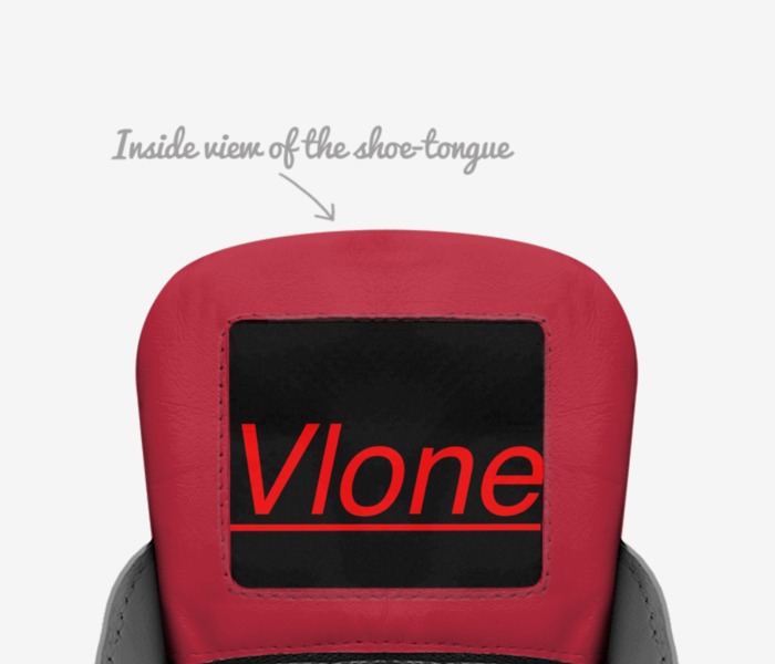 Vlone custom made in Italy shoes by Huntington Dunlap | Tongue view