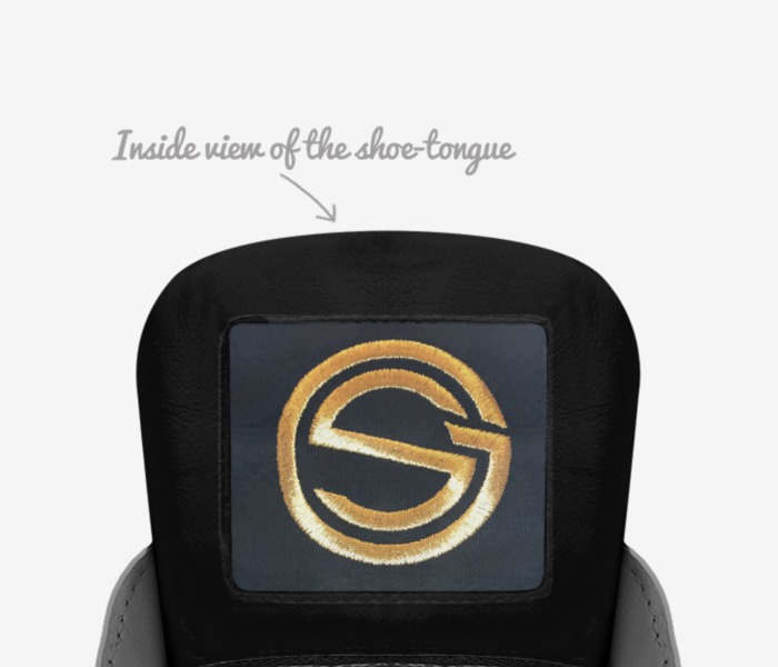 gold soles custom made in Italy shoes by Sloane Ashley | Tongue view