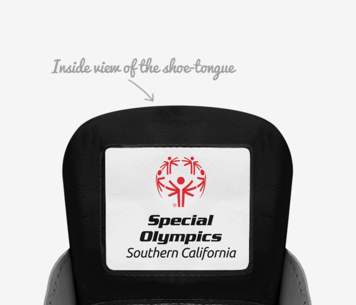 Special Olympics custom made in Italy shoes by Chris Johnson | Tongue view