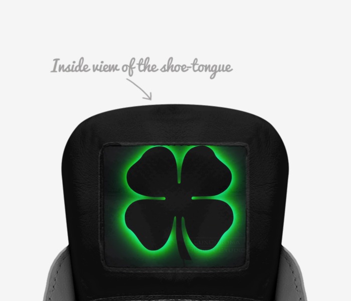 Black Clovers custom made in Italy shoes by Punk Dakidd | Tongue view