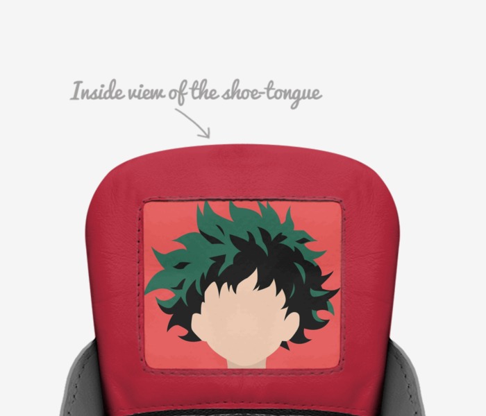 Boku No Hero custom made in Italy shoes by Liam Cudahy | Tongue view