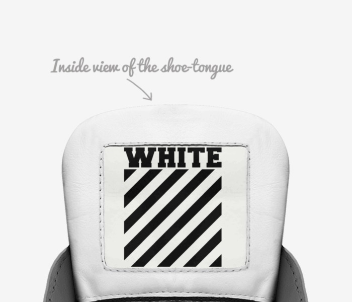 "Off-White" custom made in Italy shoes by Javier | Tongue view