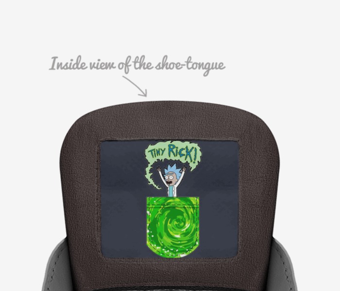 I’m Pickle Rick custom made in Italy shoes by Cole Goode | Tongue view