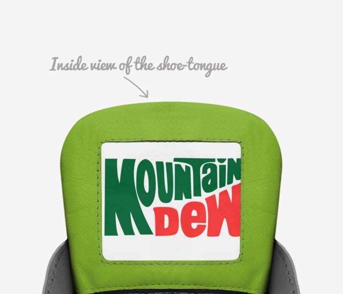 Mountain dew custom made in Italy shoes by Kayla | Tongue view