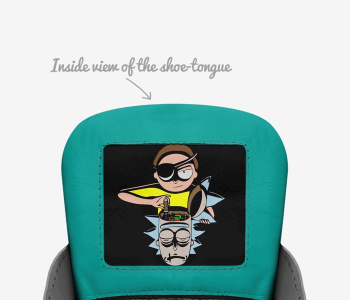 Rick and Morty custom made in Italy shoes by Jeremiah | Tongue view