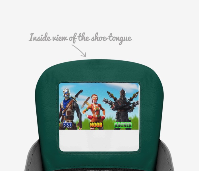 Fortnite custom made in Italy shoes by Adrian | Tongue view