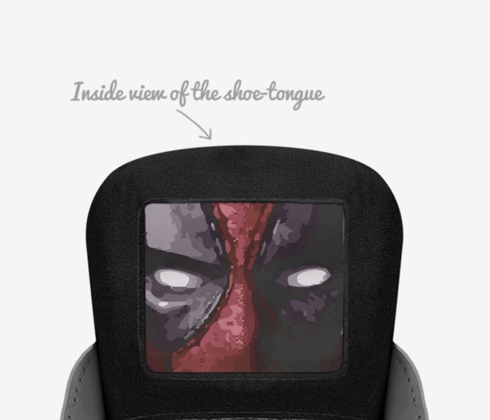 Deadpool custom made in Italy shoes by Long Vo | Tongue view
