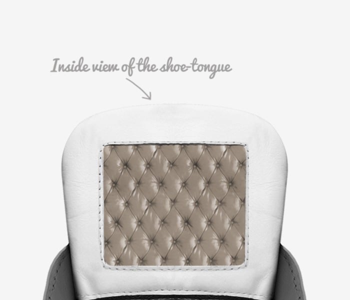Zees custom made in Italy shoes by Zara Kauser | Tongue view