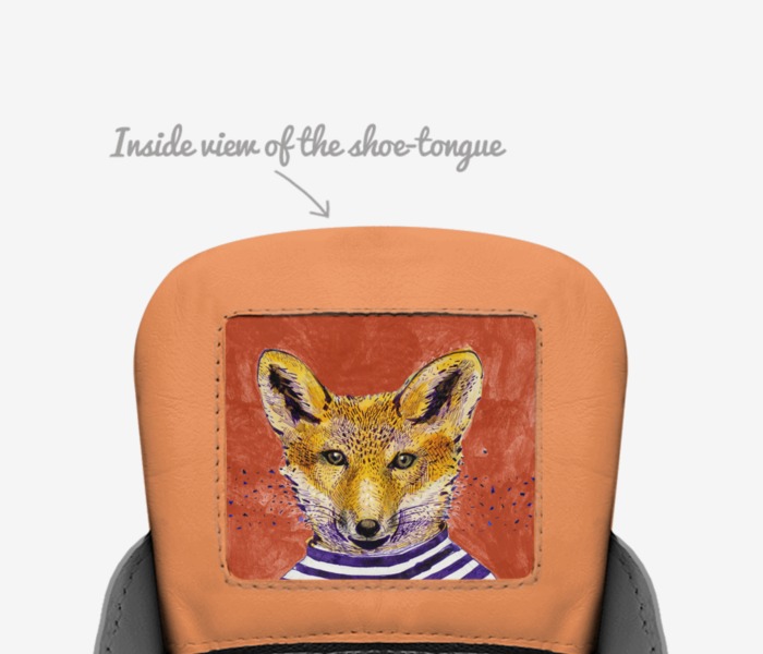 Sassee Fox custom made in Italy shoes by J Tizzle | Tongue view