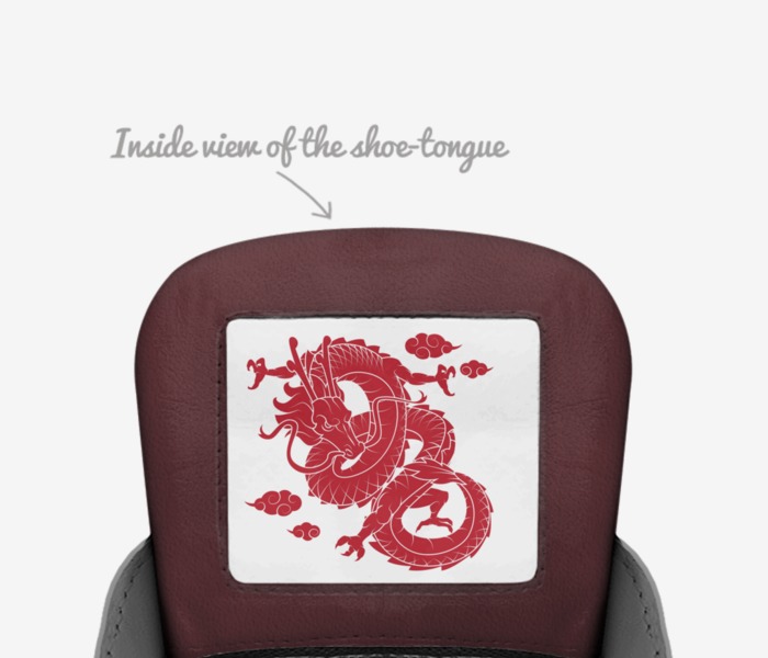Red Dragon custom made in Italy shoes by Lawrence D. Blackwell | Tongue view