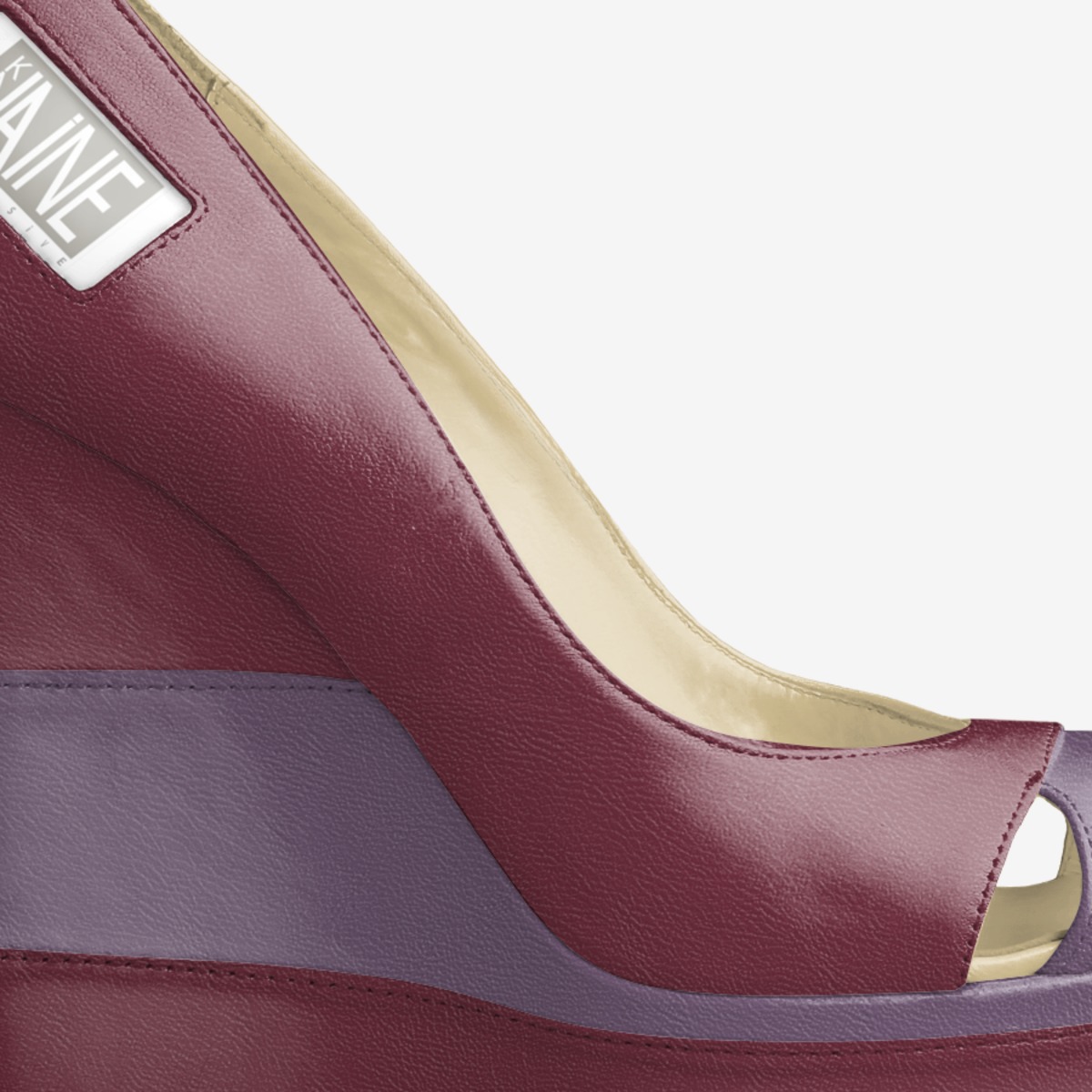 Maroon Wedge custom made in Italy shoes by Kaye Laine | Detail view
