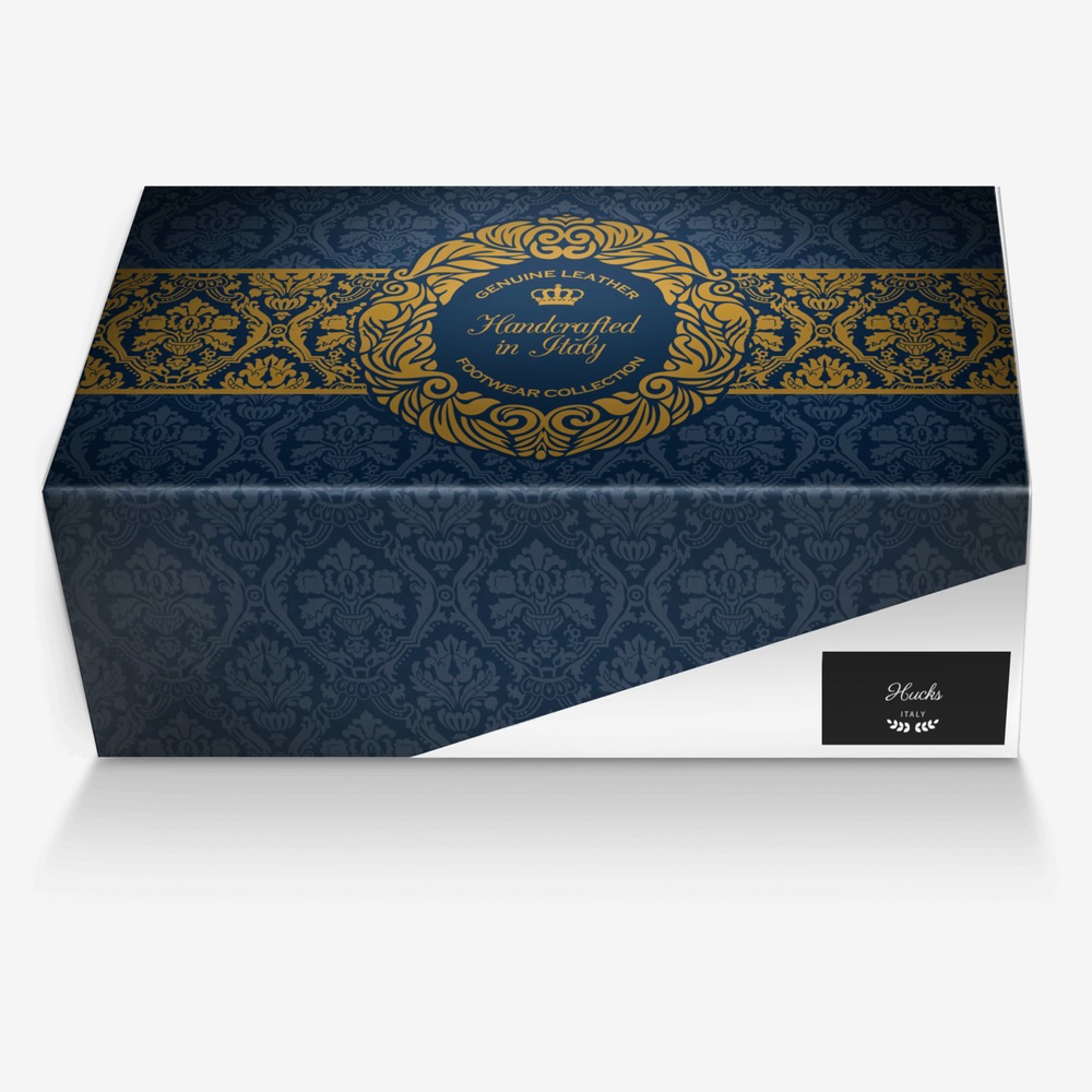 Hucks custom made in Italy shoes by James Huckabee | Box view