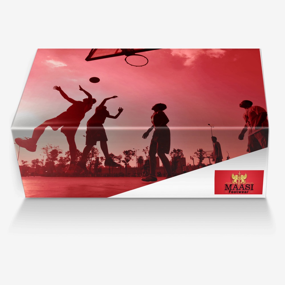 Red & Black custom made in Italy shoes by Maasi Smith | Box view