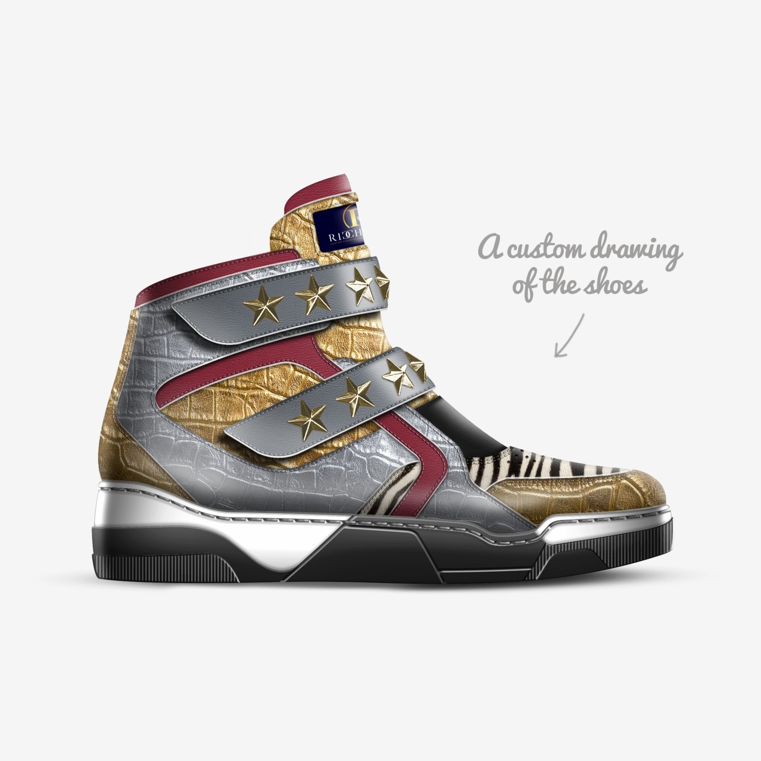 Street Boss custom made in Italy shoes by Ricchezza Custom Footwear Designer Co. | Sketch view