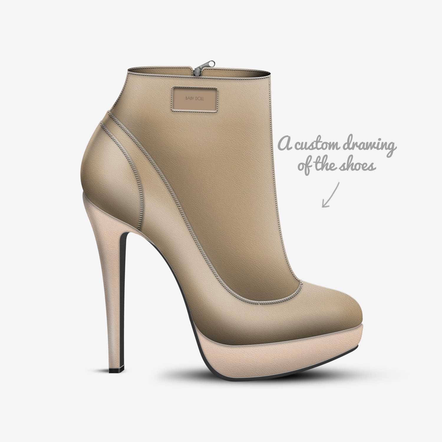 baby doll custom made in Italy shoes by Ebony Jenkins | Sketch view