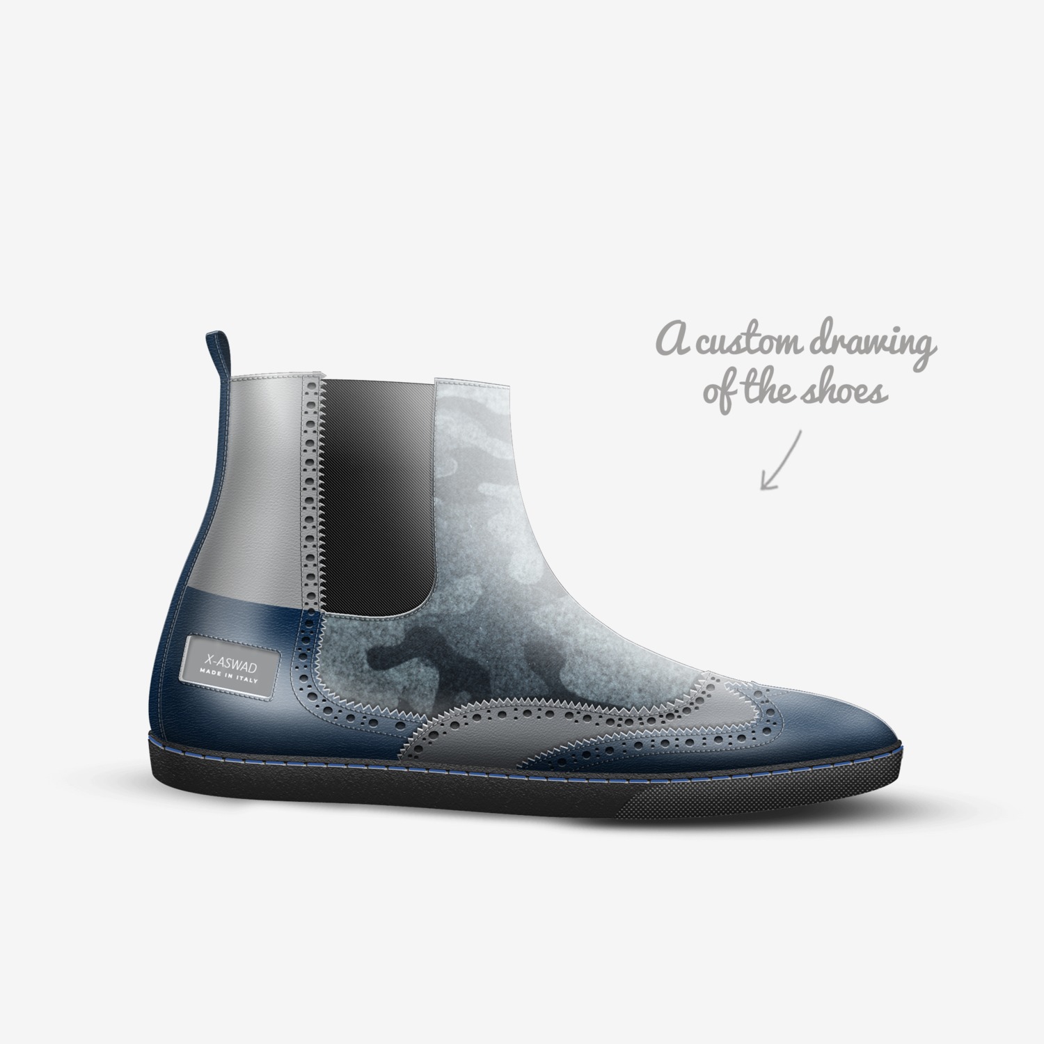 X-ASWAD custom made in Italy shoes by Mildred Lewis | Sketch view