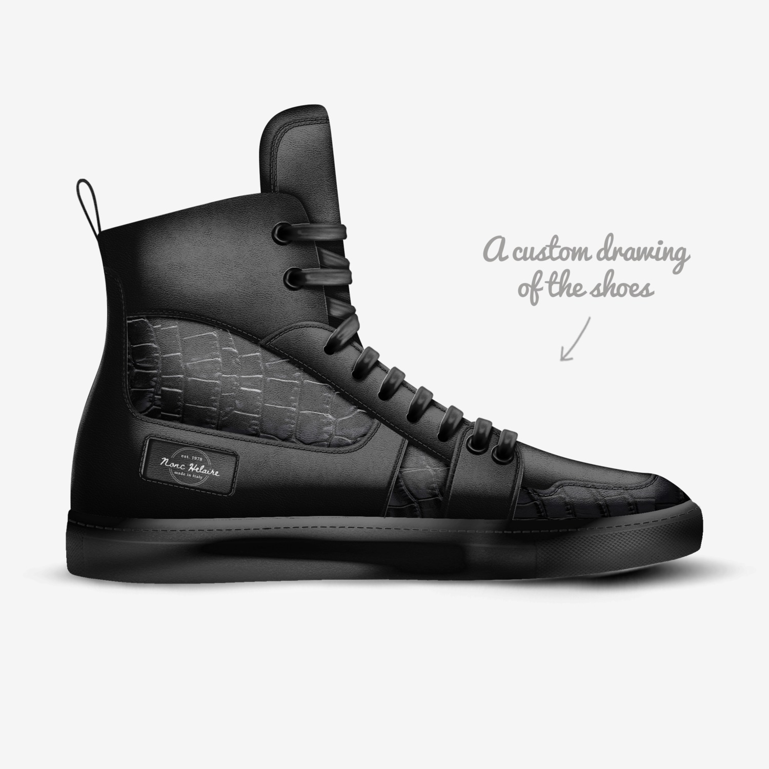 Nonc Helaire custom made in Italy shoes by Tatted Beast | Sketch view