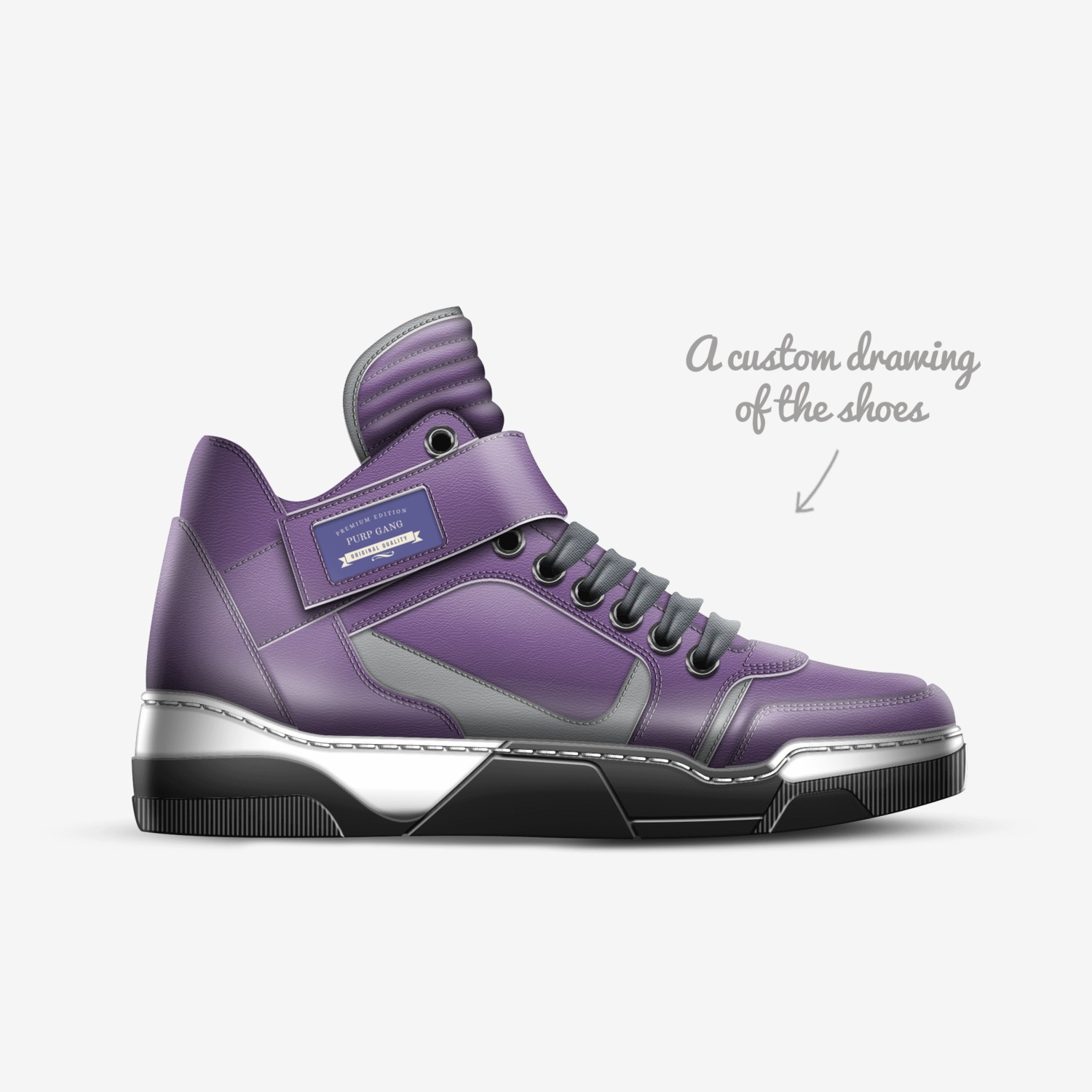 Purp Gang custom made in Italy shoes by Tehron Jackson | Sketch view